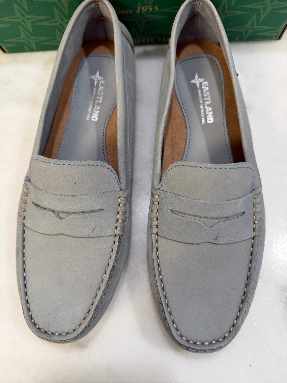 Eastland Leather Penny Loafers in Light Blue/Gray 11 -Driving Moc